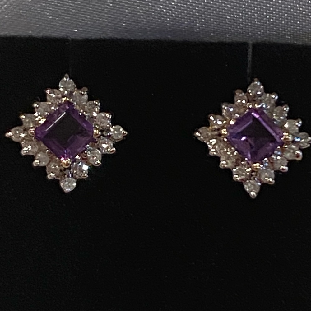 SOLD ON eBAY 14kt Yellow Gold Amethyst/Diamond Halo Earrings, Approx. 1.50 CTs.